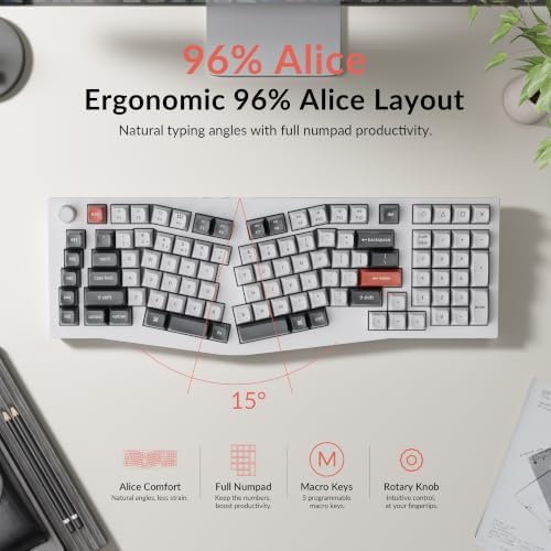 Keychron Q13 Ultra 8K Wireless Mechanical Keyboard, White 96% Alice Ergonomic Keyboard with Numpad, Full Aluminum RGB Custom Keyboard, Hot-Swappable Silk POM Switch for Mac Windows Linux - Image 2