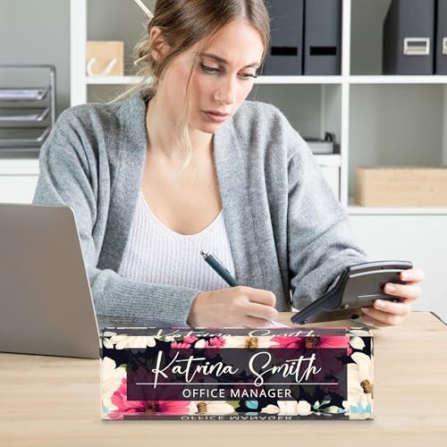 Personalized Name Plate for Desk, Custom Desk Name Plate, Acrylic Name Plate Office Desk Accessories, Personalized Office Gifts for Coworkers Teachers, Employee Appreciation Gifts (C-Dark Floral) - Image 6