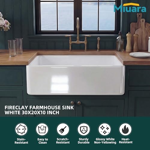 Miuara Farmhouse Sink 30 x 20 Inch White Fireclay Apron Front Kitchen Sink - Image 2