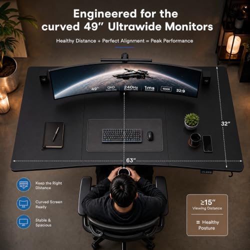 Grandder 63x32 Electric Standing Desk, Curved Black Desktop - Image 4