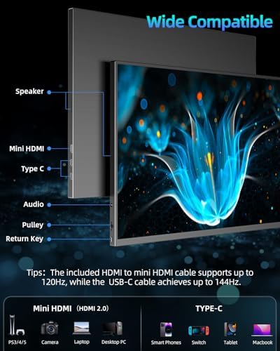 UPERFECT 18" 2K 144Hz Portable Monitor, 100% DCI-P3 400 Nits Gaming Display - Image 6