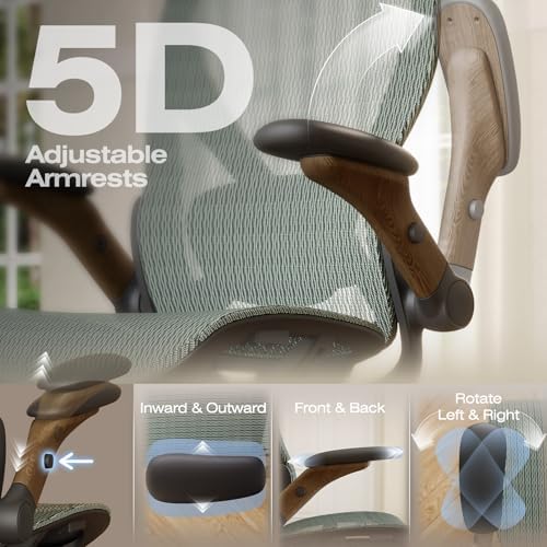 ELABEST X100 Ergonomic Mesh Office Chair with Footrest, Big and Tall Home Desk Chair with 5D Flip-Up Arms, Adjustable 3D Lumbar Support, Gaming & Executive Computer Chair (Forest Ranger) - Image 5