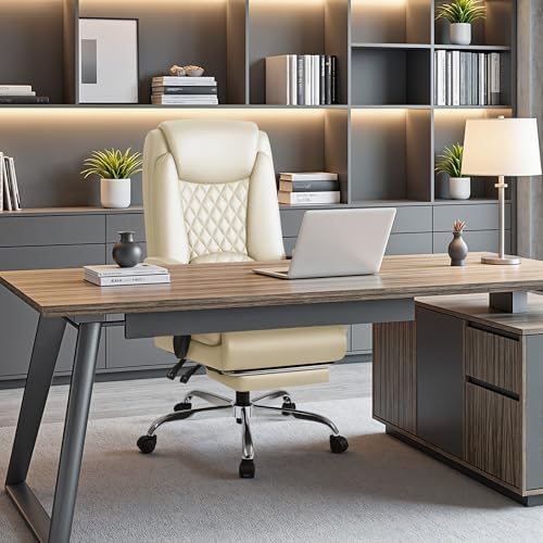 Homall Executive Home Office Chair with Lumbar Support,400lbs Adjustable Ergonomic High Back Office Chair Reclining Managerial Chair for Home Office (Beige) - Image 2