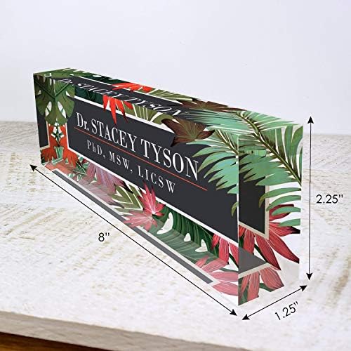 Artblox Personalized Name Plate for Desk | Leaf Flowers Design On Clear Acrylic Glass | Custom Desk Name Plate Personalized with Your Name and Credentials for Teacher Phd Military Office Name Plate - Image 3