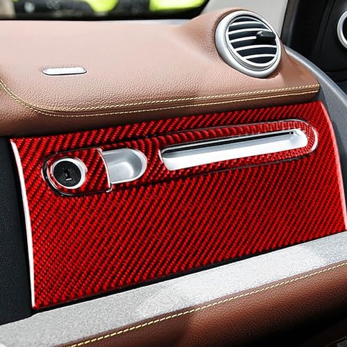 Car Passenger Side Glove Storage Box Panel Collision Protector Sticker Set Real 3K Red Carbon Fiber Decoration Interior Accessories Trim Compatible with Benz Smart Fortwo 2011-2015 - Image 4