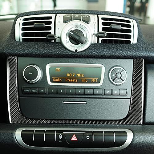 Real Black Carbon Fiber Car Central Console Radio CD Player Control Panel Surround U Frame Trim Sticker Compatible with Benz Smart Fortwo 2011 2012 2013 2014 2015 Auto Interior Accessories 1pc - Image 4