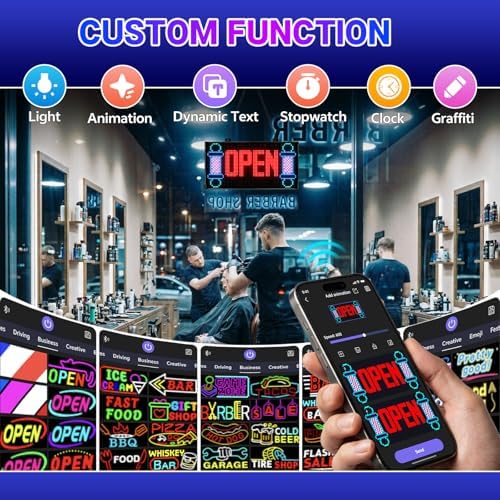 RAYHOME Dual Row Programmable LED Sign, 13"x8" Colorful Bright Advertising Open Signs for Business, Electric Scrolling LED Display with Remote for Business Store Bar Hotel - Image 3