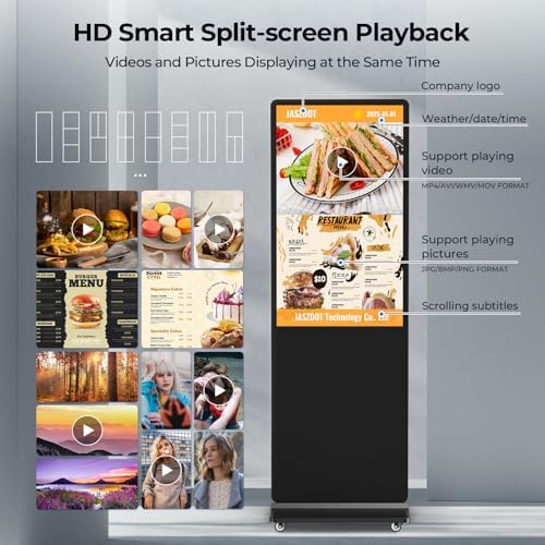 32/43/55/65 Inch 4K Digital Signage Display, LCD Screen Advertising Display Kiosk Interactive Totem Floor Standing Auto AD Player with USB/HDMI/WiFi Android OS (65'' Non-Touch) - Image 5