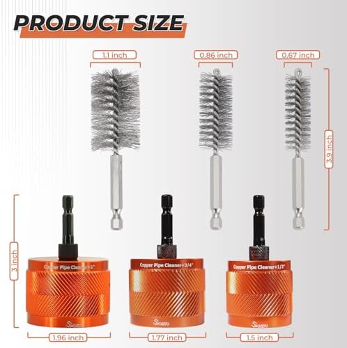 1/2" & 3/4" & 1" Metal Copper Pipe Cleaner,with 9PCS Replacement Brushes - Image 6
