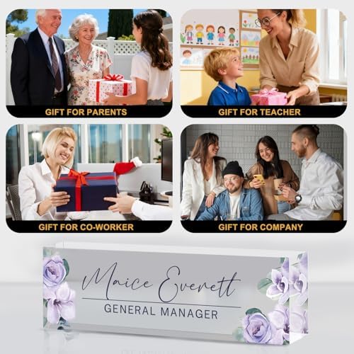 Personalized Name Plate for Desk Custom Desk Name Plate Acrylic Office Desk Accessories Decor for Women Teacher Nurse Boss Employee Appreciation Gifts for Mother Purple Floral Name Plates - Image 6