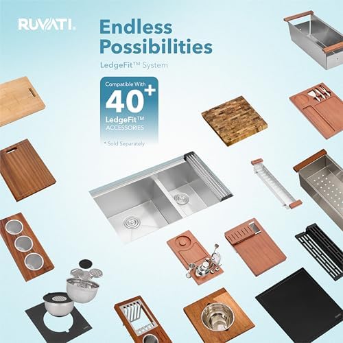 Ruvati 33-in 16-Gauge 60/40 Undermount Workstation Kitchen Sink - RVH8356 - Image 5