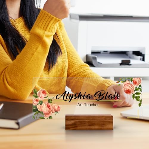 Personalized Acrylic Desk Name Plate with Walnut Wood Base - Image 2