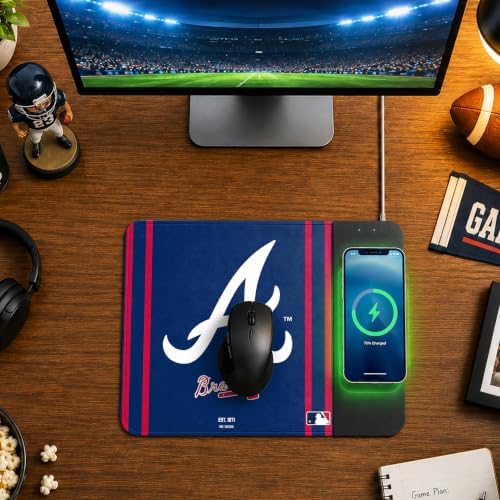 SOAR MLB Official Established Primary Logo Wordmark Home Office Wireless Charging Mouse Pad Mat 11.8" x 8.6" (Atlanta Braves) - Image 3