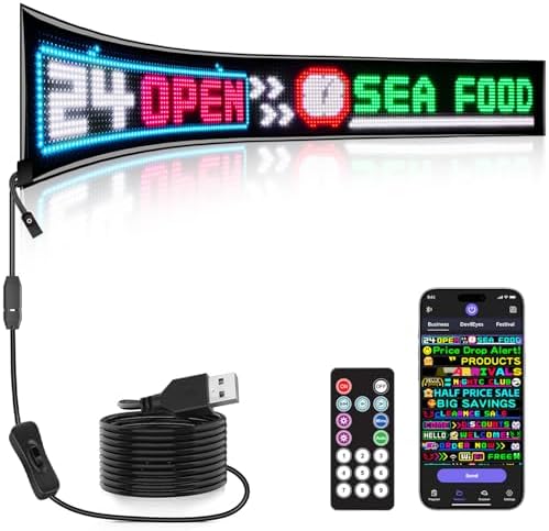 Rayhome Large Programmable LED Sign, 77''x8'' Flexible Indoor Scrolling LED Store Signs with Remote, Bluetooth APP Control Custom Text Pattern Animation Digital Display for Store Bar School Hotels by Rayhome