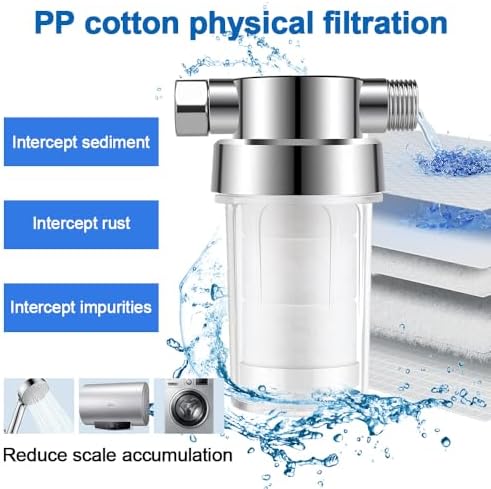 Inline Sediment Water Filter, Transparent PC Housing Washer Water Filters, PP Cotton Filtration for Shower Heater Washing Machine - Image 2