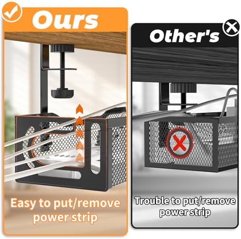Under Desk Cable Management Tray, No Drill Steel Desk Cable Organizers, Wire Management Tray Cable Management Rack (24.4" Length-Black) - Image 3