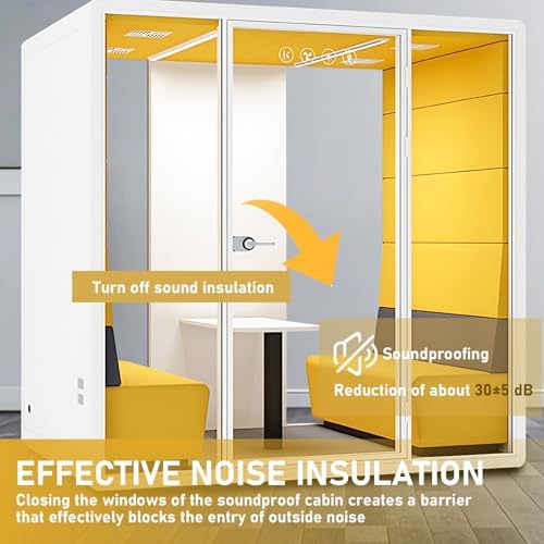 Office Sound Booth with Audio Privacy - Soundproof Proof Booth Includes Superimposed Interior Design,Sound Room Include Socket,Fans,Light for Study (Yellow, 90IN) - Image 3
