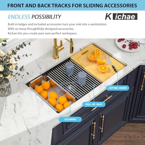 Kichae 30 x 19 Undermount Kitchen Sink Black Granite Composite Workstation - Image 4