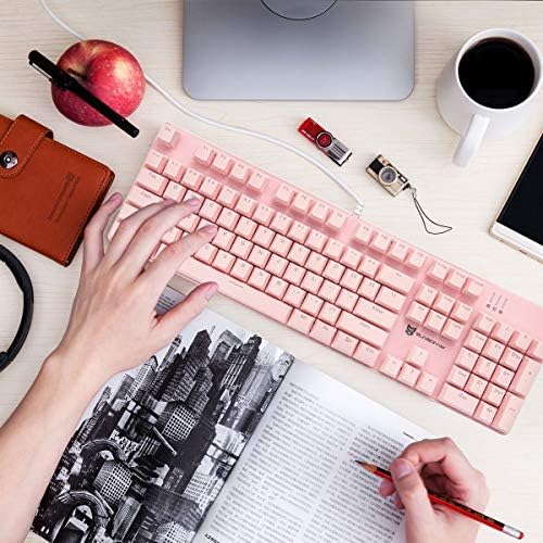 Merdia Full Size Wired Mechanical Gaming Pink Keyboard | Blue Switch 104 Keys US Layout Full Size Pink PC Gaming Keyboards | Hot Swappable LED Backlit Light Up Wired Mechanical Computer Keyboards - Image 6