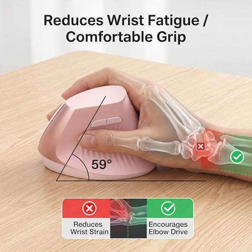 Ergonomic Wireless Vertical Mouse Pink, Bluetooth Mouse with BT5.0/4.0 & 2.4G+USB-C Adapter, Rechargeable Silent, 4 Adjustable DPI Levels, Multi-Device Computer for MacBook, Laptop, PC, Home Office - Image 5