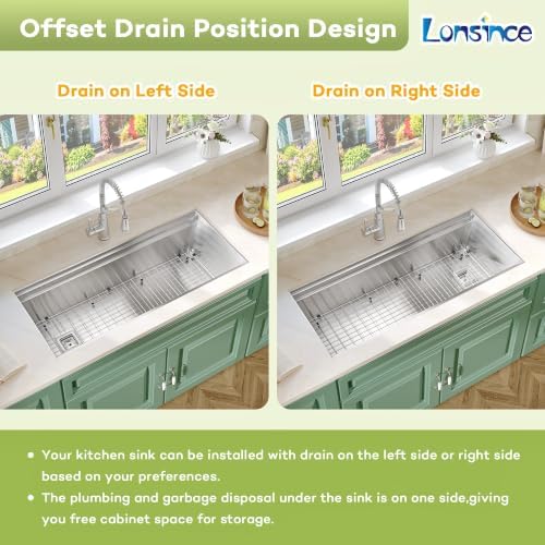 45 inch Undermount Kitchen Sink with Two-Tiered Ledge,Offset Drain - Image 5