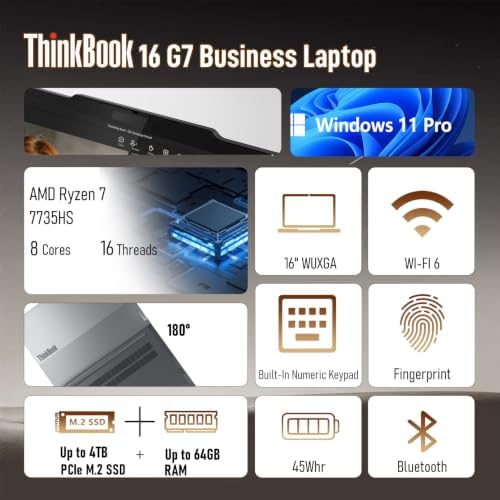 Lenovo ThinkBook 16 Gen 7 AMD Ryzen 7 7735HS Business Laptop, 64GB + 1TB - Image 2