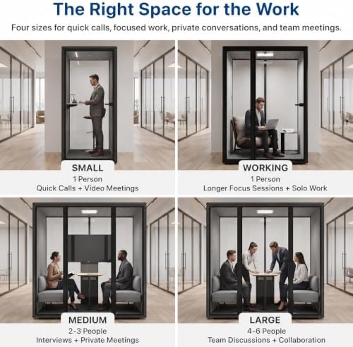 Uncaged Ergonomics Small Office Pod, 1-Person Acoustic Office Phone Booth with Ventilation, LED Lighting and Power, Black - Image 5