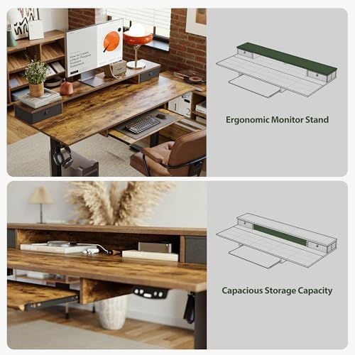 Agilestic 63 Inch Standing Desk with Drawers & Keyboard Tray, Rustic Brown - Image 5