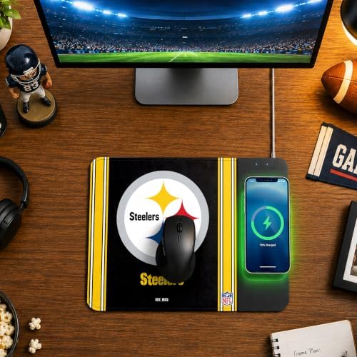 SOAR NFL Official Established Primary Logo Wordmark Home Office Wireless Charging Mouse Pad Mat 11.8" x 8.6" (Pittsburgh Steelers) - Image 3