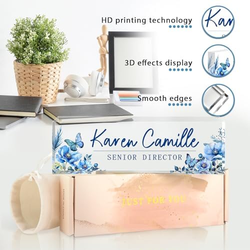 Custom Office Name Plate for Desk - Name Plate Personalized Gifts for Coworkers, Boss, Teacher, Social Worker - Acrylic Office Desk Decor for Women Men - Employee Appreciation Gifts (blue) - Image 2