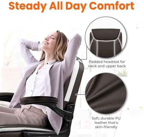 NEO CHAIR PU Leather Office Desk Chair with Adjustable Arms, Warm Brown - Image 4