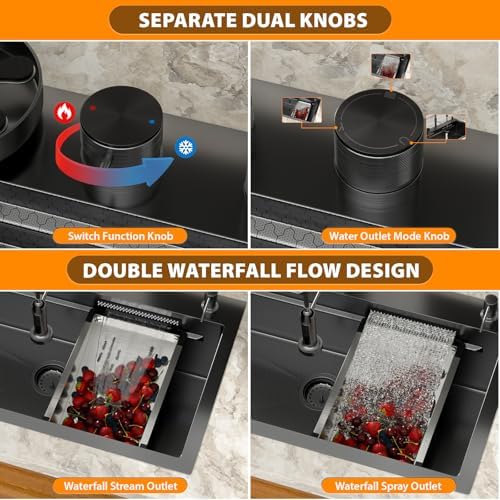Mocoloo 33 Inch Black Honeycomb Waterfall Kitchen Sink Drop in, 33x19 Inch Stainless Steel Workstation Sink 16 Gauge Topmount Single Bowl Sink with Complete Kit - Image 6