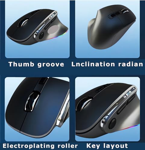 Ergonomic Mouse Jiggler, Large Middle Hands Dual Mode(Bluetooth+USB)Rechargeable Vertical Carpal Tunnel Bluetooth Wireless Mouse for PC/Laptop/Computer/Desktop/Tablet/ipad/Macbook Office Work Gift - Image 3