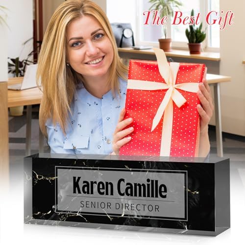 Custom Office Name Plate for Desk - Name Plate Personalized Gifts for Coworkers, Boss, Teacher, Social Worker - Acrylic Office Desk Decor for Women Men - Employee Appreciation Gifts (black white) - Image 3
