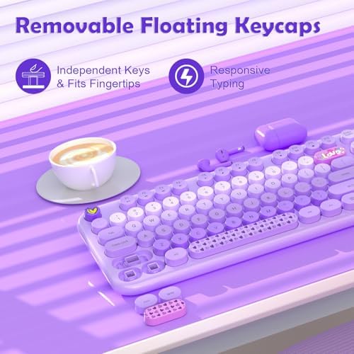MOFII Keyboard and Mouse Wireless, 104 Keys Lovely Cute Colorful Typewriter - Image 4