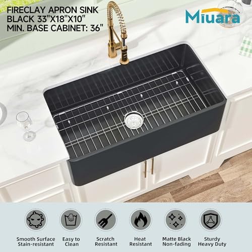 Miuara Farmhouse Sink 33 x 18 Inch Black Fireclay Apron Front Kitchen Sink - Image 2