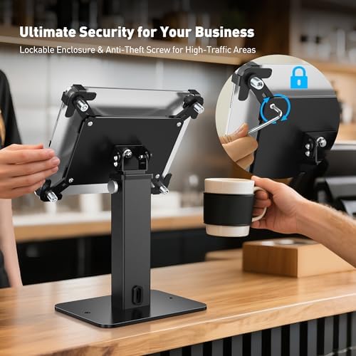 AboveTEK Anti-Theft iPad Kiosk Stand, 360 Rotation & Adj. Height 8.3"–13.4", Heavy-Duty Steel & Aluminum, Fits 9.7"-13" Tablets, Security Retail POS Tablet Stand for Business & Commercial Use - Image 2