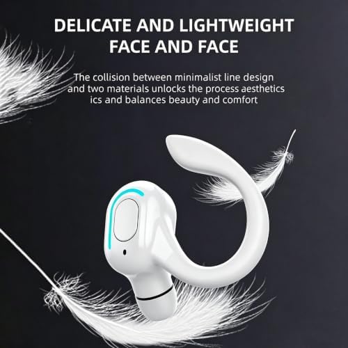 Wireless Headset Business Headphones,Waterproof Hanging Single Ear Earbuds,Mono Wireless Headset Noise Cancelling Sports Wireless Earpiece with Mic for Smart Phones (White) - Image 2