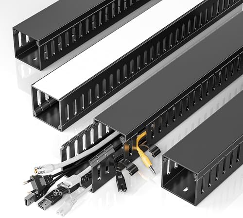 Yecaye 62.8in(4x15.7in) No-Drill Large Cable Management, Under Desk Cord Organizer with Adhesive, Open Slot Cable Raceway for Home/Office/Network, Black by Yecaye