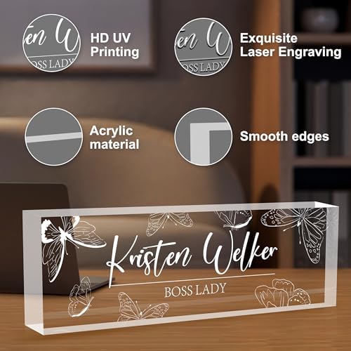 Personalized Desk Name Plates, Acrylic Engraved Name Plate for Desk, Custom Office Gifts & Desk Decor for Women Men, Employee Appreciation Gifts for Boss Teacher Nurse - Image 3