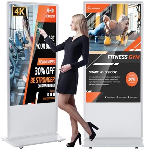 65 inch Indoor Digital Signage 4K Touchscreen IPS Floor Standing Digital Kiosks Interactive Displays with WiFi HDMI/USB Input Auto AD Player, Android OS White by Homepage