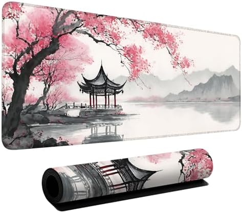 Japanese Cherry Blossoms Gaming Mouse Pad 31.5"x11.8" Large Extended Pad Desk Mat Anti-Slip Rubber Base & Durable Stitched Edges for Gamers Smooth Mouse Pad Writing Surface for Desk Office/Home by LEIWEIHOPE