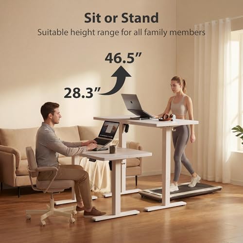 Cubiker Standing Desk, 40x24 Inches Sit Stand Home Office Desk, Electric Stand up Desk, Adjustable Desk with Splice Board, White Frame/White Top - Image 6