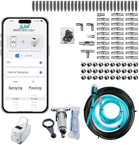 App Controlled High Pressure Misting Mister System Kit 1000 PSI Stainless Steel Tubing DIY Patio Greenhouse (40' w/ 20-.006" Nozzles for Most Hot Climates, Stainless Steel Tubing) by SmartMistUSA