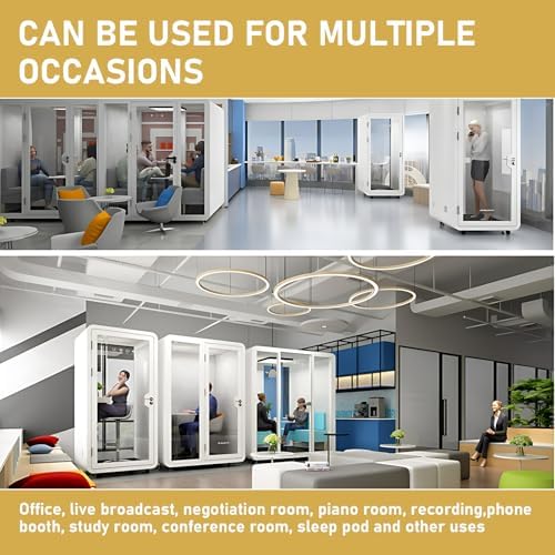 Office Sound Booth with Audio Privacy - Soundproof Proof Booth Includes Superimposed Interior Design,Sound Room Include Socket,Fans,Light&Small Table for Study (Yellow, 42IN) - Image 7
