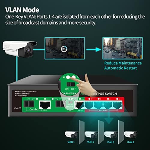 STEAMEMO 8 Port Gigabit Ethernet Unmanaged PoE Switch, 4 Gigabit PoE+ @65W Built-in Power, 2 Uplink Gigabit Port + 2 SFP Slot, VLAN Mode, 802.3af/at, Desktop/Wall-Mount, Plug & Play - Image 6