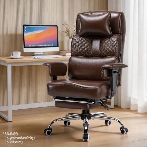 GTPLAYER Big and Tall Office Chair 400lbs Heavy Duty Wide Ergonomic Gaming Chair with Footrest, High Back Computer Chairs with Adjustable Armrests, Executive Desk Chairs with Lumbar Support, Brown - Image 2