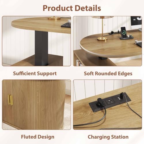 HSH Electric Standing Desk with Storage Cabinet Oak 60" Home Office Desks - Image 3