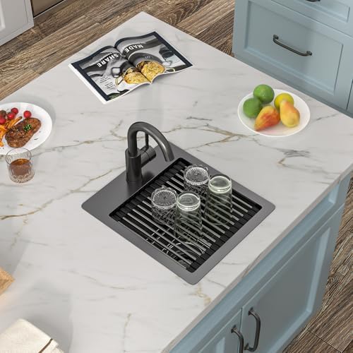 13"x15" Black Bar Prep Sink Drop In Workstation with Faucet Combo - Image 4