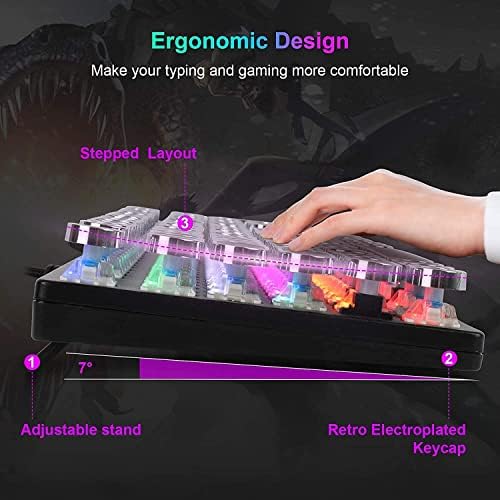 YSCP Typewriter Style Mechanical Gaming Keyboard Rainbow Backlit Wired with Blue Switch Retro Round Keycap 104 Keys Keyboard (L-Black) - Image 4